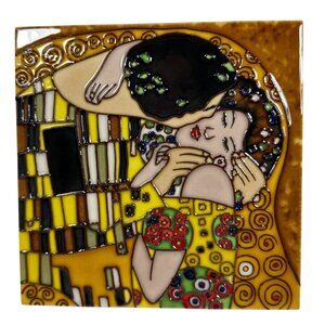 Handmade Ceramic Tile Featuring Gustav Klimts "The Kiss" Design Decorative Art